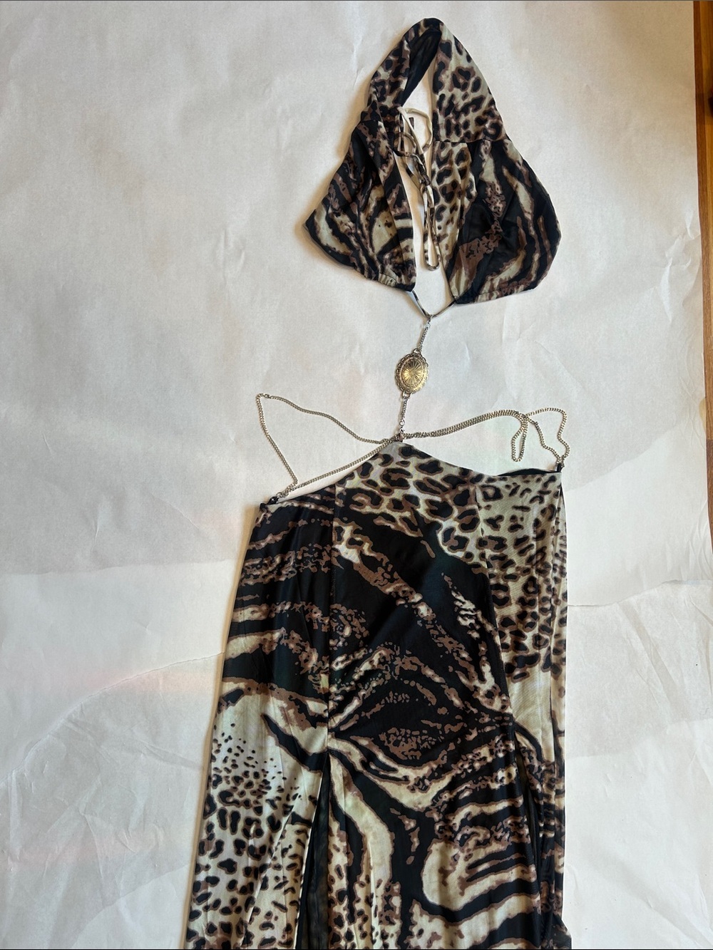 Dolls Kill Generation Kiss lepoard tiger mesh cutout belly chain maxi dress larg